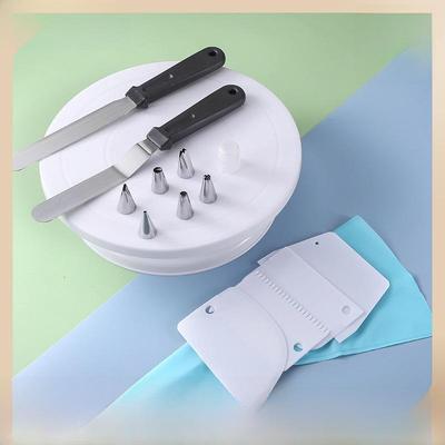 Set Girevole per Decorazione Torte - Include Tavolo Rotante, Spatola, Raschietto, Sac à Poche e Beccucci.