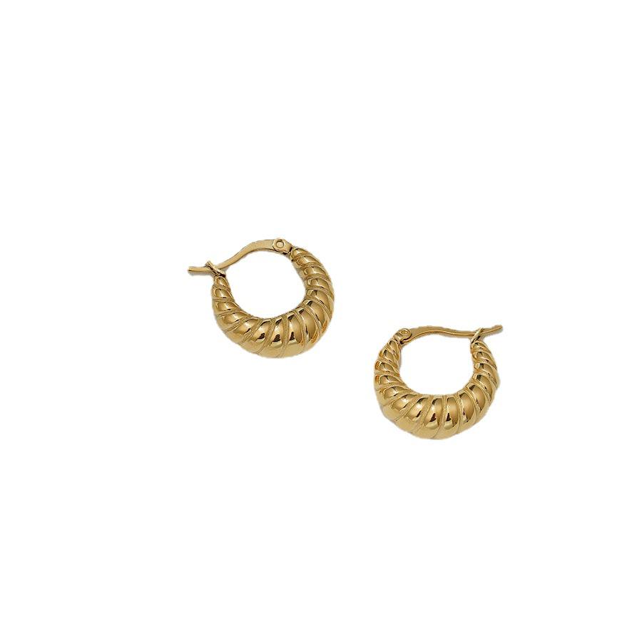 European Light Luxury 18K Gold-Plated Stainless Steel Croissant Hoop Earrings for Women