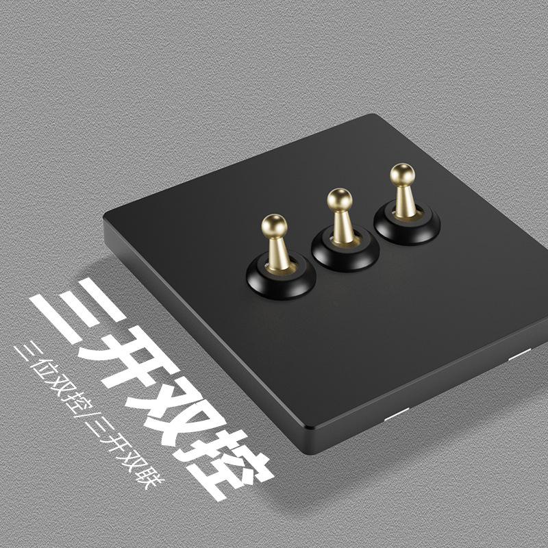 86 Type French Black Retro Industrial Brass Toggle Switch Panel for Hotels and B&Bs