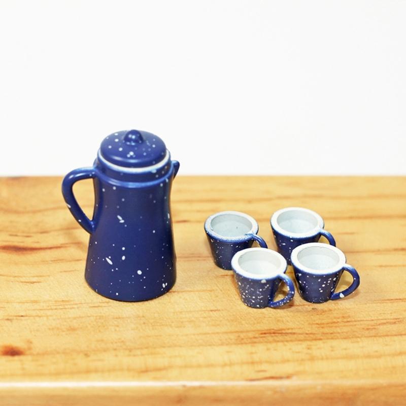 5Pcs Miniature Kettle And Cup Set For 1/12 Dollhouses Accessories And Creative Dollhouses Landsacping Decoration