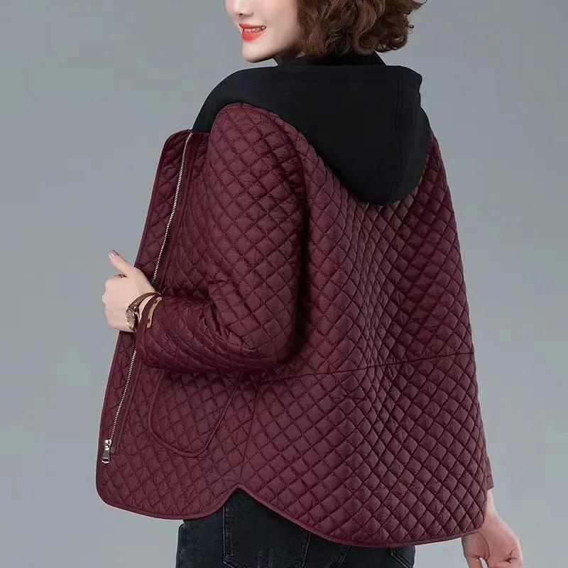 Autumn Winter Mom's Jacket Women Lightweight Cotton Coat Korean Middle Age Hooded Cotton Padded Jacket Female Casual Tops