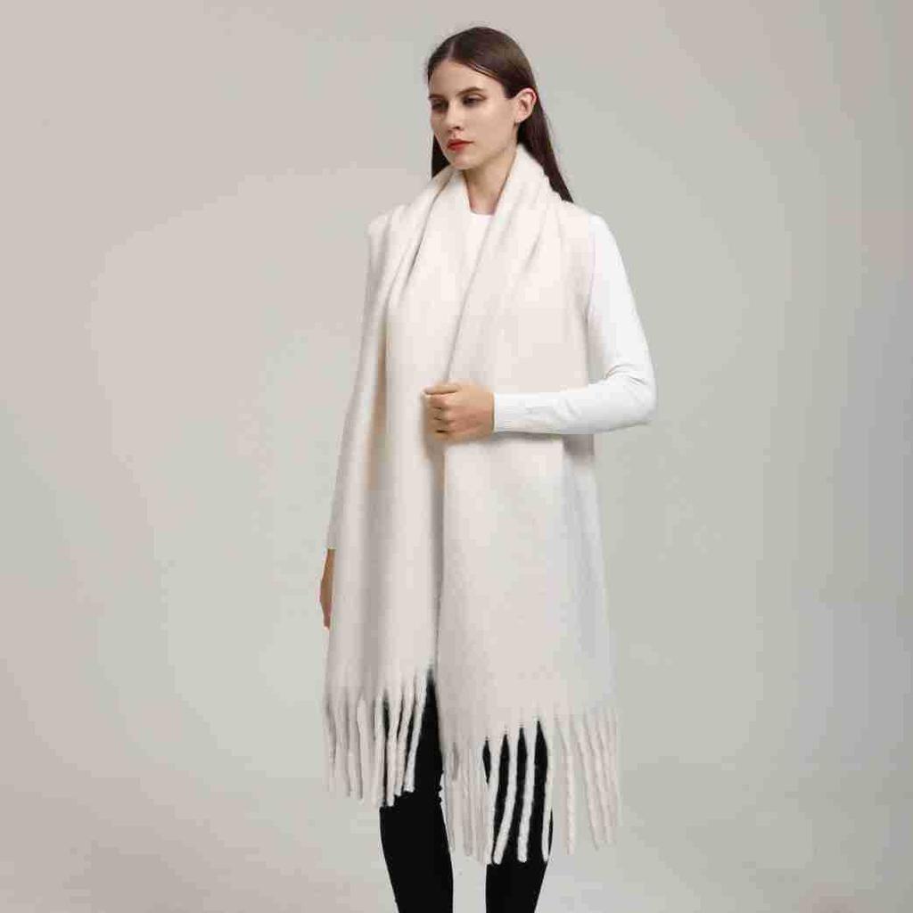 Mohair Women Men Scarf Winter New Girls Female Solid Color Warm Long Scarves Soft Coarse Braid Tassel Shawl Simple Wrap Shawls
