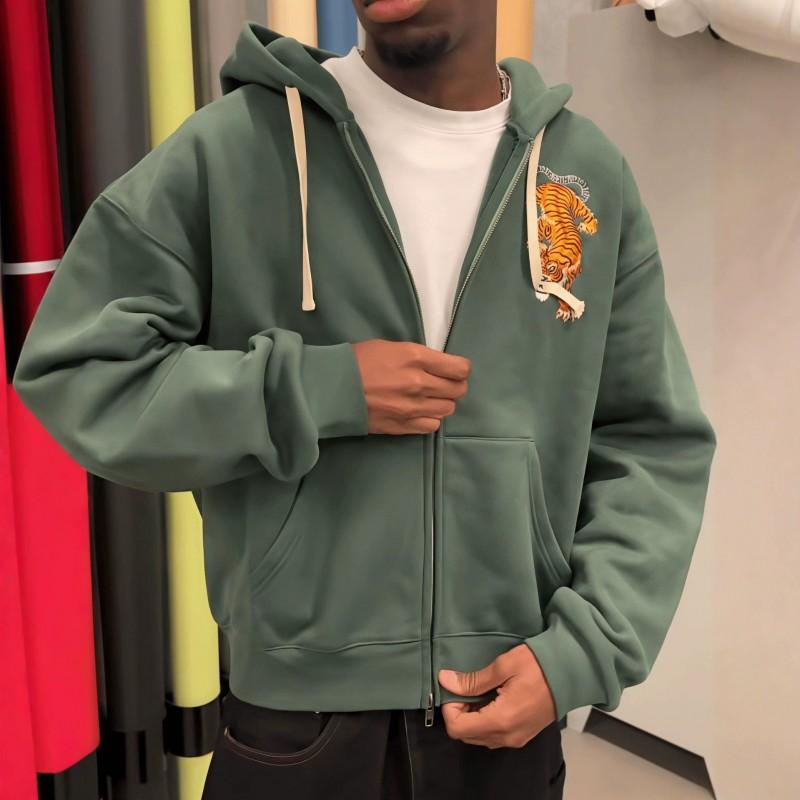 Y2K Harajuku Tiger Embroidery Zip-Up Hoodie Unisex Oversized Casual Sweatshirt
