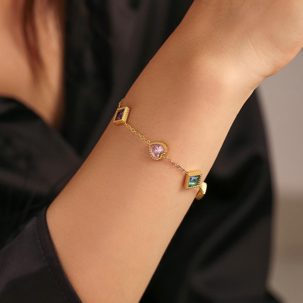 316L Stainless Steel Bracelet With Square And Heart Shape Zircon For Women No Tarnish Gold Silver Color Charm Women's Braccelets
