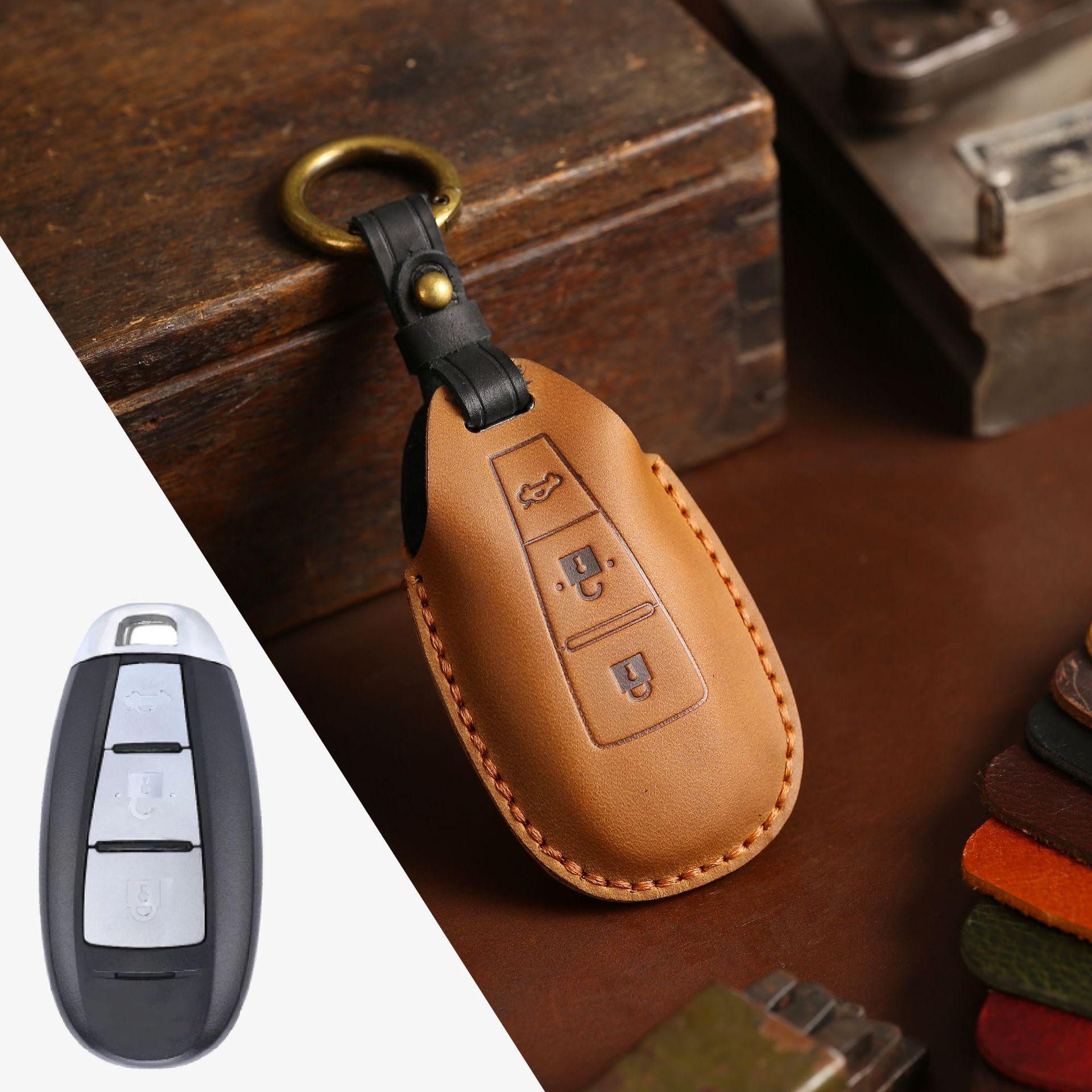 

3 Bottons Leather Car Key Case Cover Keychain For Suzuki Baleno Ertiga Ciaz Ignis Kizashi Swift Sx4 S-Cross Vitars Accessories