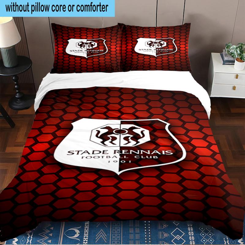 3PCS Stade Football Club Crest Bedding Set,Including 1pc Duvet Cover And 2pcs Pillowcases Perfect for Bedroom, Dormitory, Fan Christmas gift
