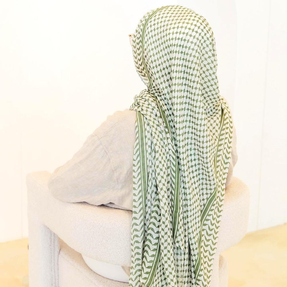 Long Keffiyel Headscarf Plaid Print Islamic Headscarf Turkish Scarf Chiffon Hijab Scarf Party