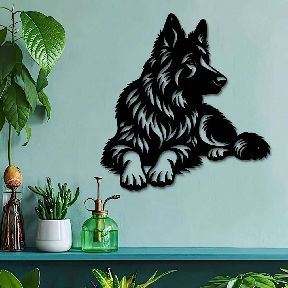 Wrought Iron German Shepherd Sculpture Outdoor Garden Decor Indoor Wall Art