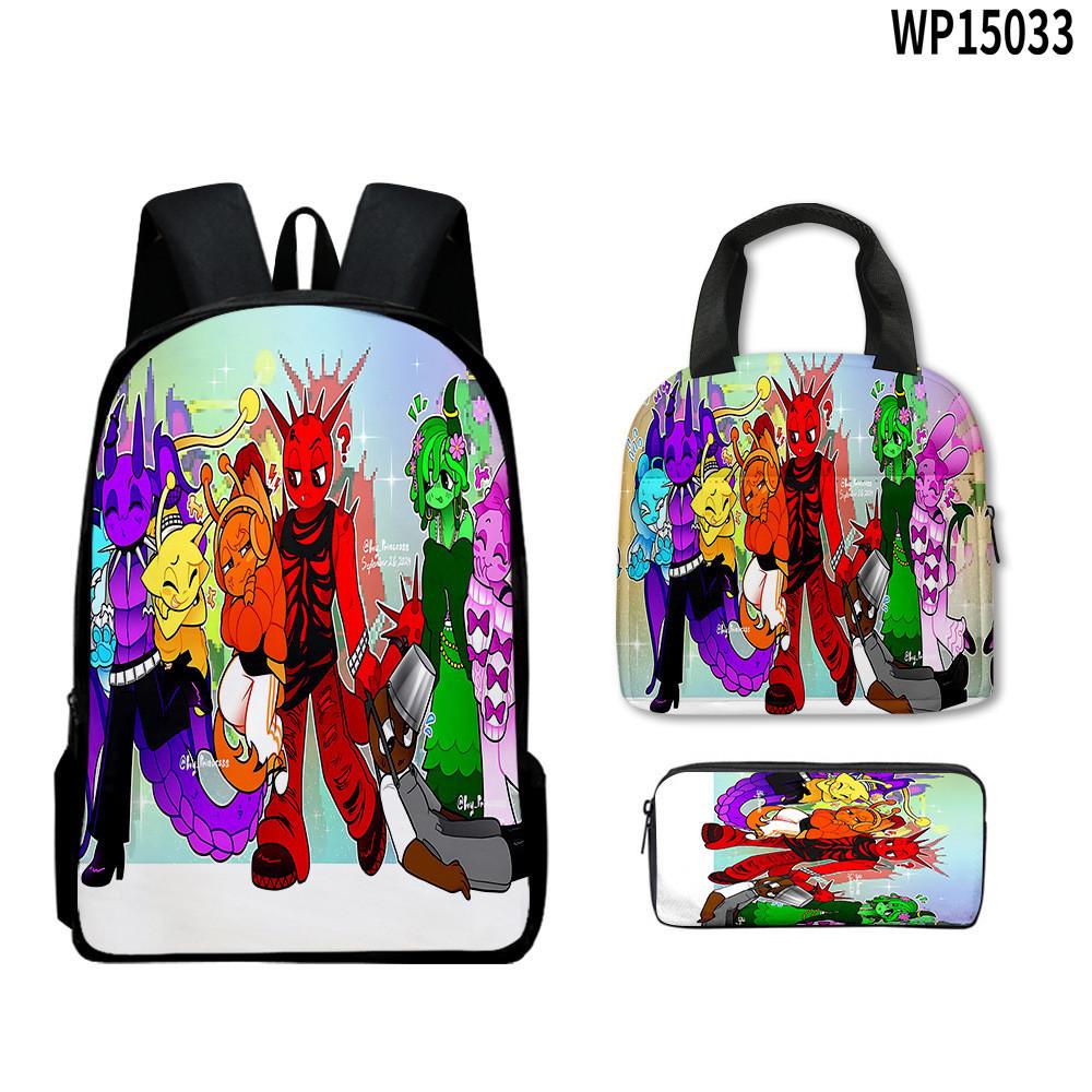 3d Game Sprunki Backpack With Waterproof Lunch Bag And Pencil Case School For