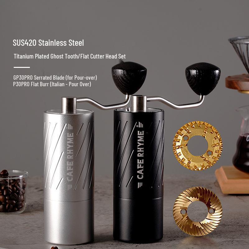 49mm Titanium-Plated Dual Blade Hand-Crank Coffee Grinder for Outdoor Use