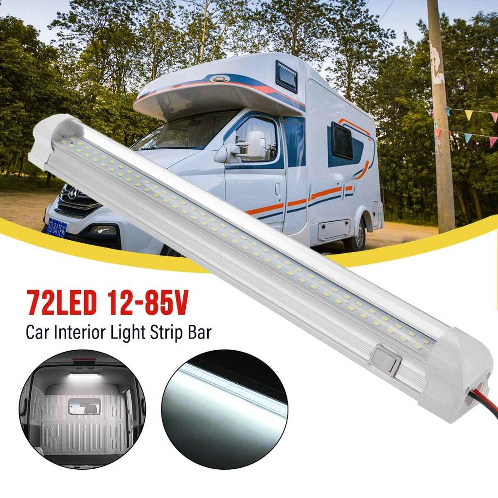 1pcs 12V 24V 72 LED Bar Car Interior Light Lamp Strip Light Bar On/Off Switch for Van Lorry Truck Camper Caravan Camping RV