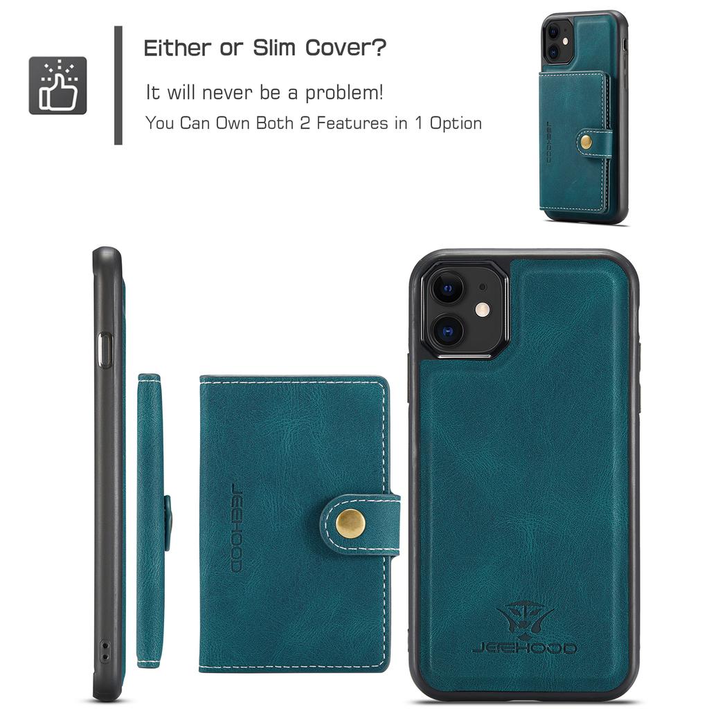 For iPhone 11 Pro Max Case JEEHOOD J01 Retro Leather Phone Back Cover with Detachable Magnetic Card Holder
