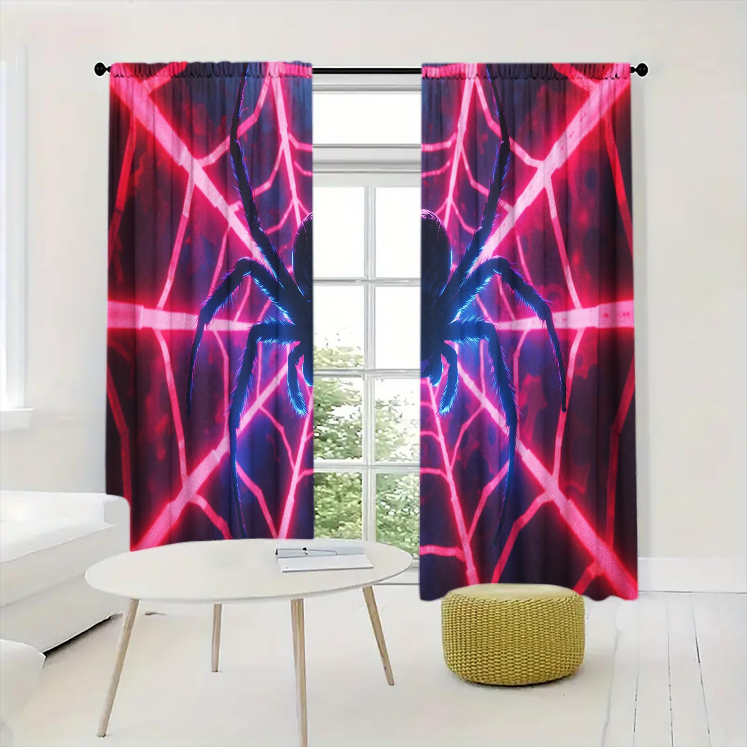 

Panels Spiders Glowing Spider Webs Printed Curtains Shade Privacy Protection Suitable Decorating Various Rooms Curtain Polyester W100*H70(CM)-Hooks&2PCS