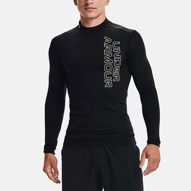 Under Armour Logo Print High Neck Fitness Top Men Tops Black 1369727-001