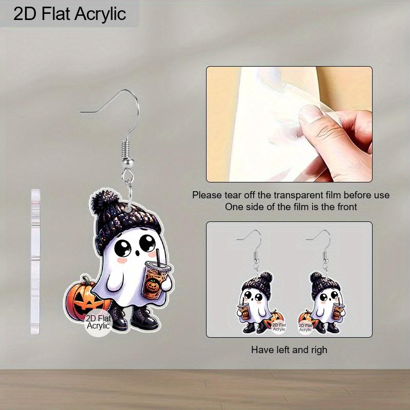 2D Flat Halloween Acrylic Earrings Decoration Ghost Pumpkin Drink Pattern Pendant Jewelry Ladies Holiday Gift
