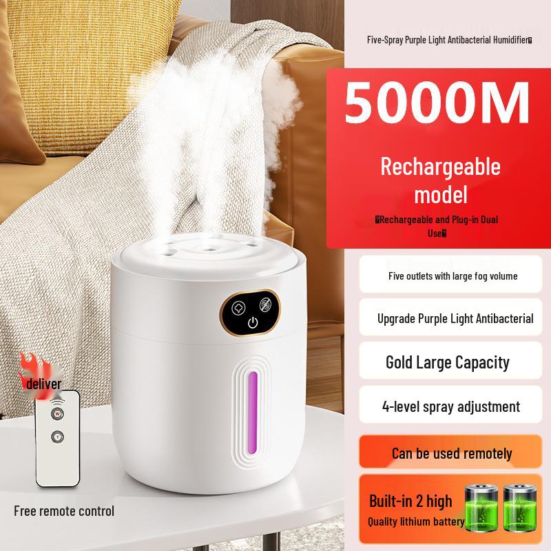Ultraviolet Antibacterial Rechargeable Humidifier: Silent, Large-Mist, Ideal for Bedrooms & Safe for Pregnant Women & Babies.