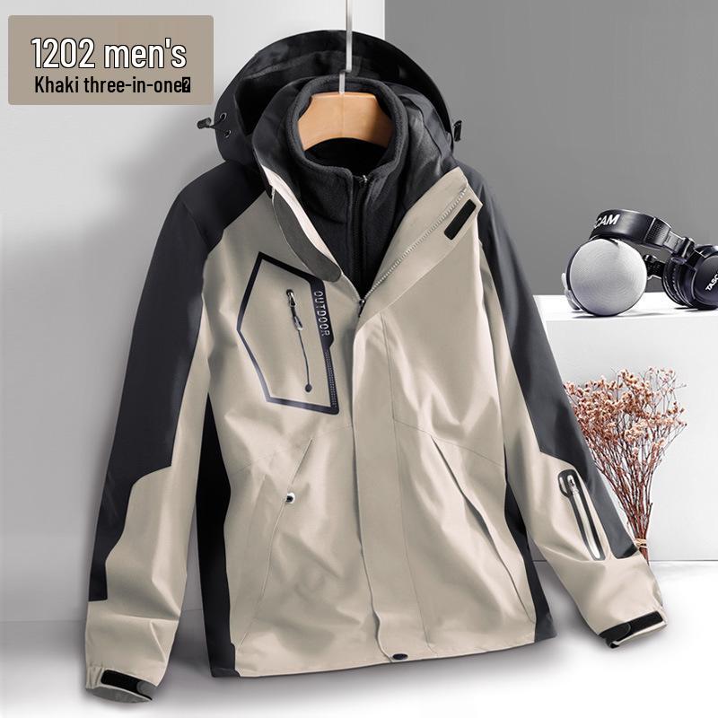 Unisex Water-Repellent 3-in-1 Jacket with Detachable Layers, Velvet Lining, Windproof & Waterproof for Autumn/Winter.