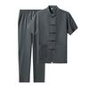 Men's 2022 Summer Short Sleeve Tang Suit: Cotton Linen Two-Piece Set for Middle-Aged and Elderly Casual Wear