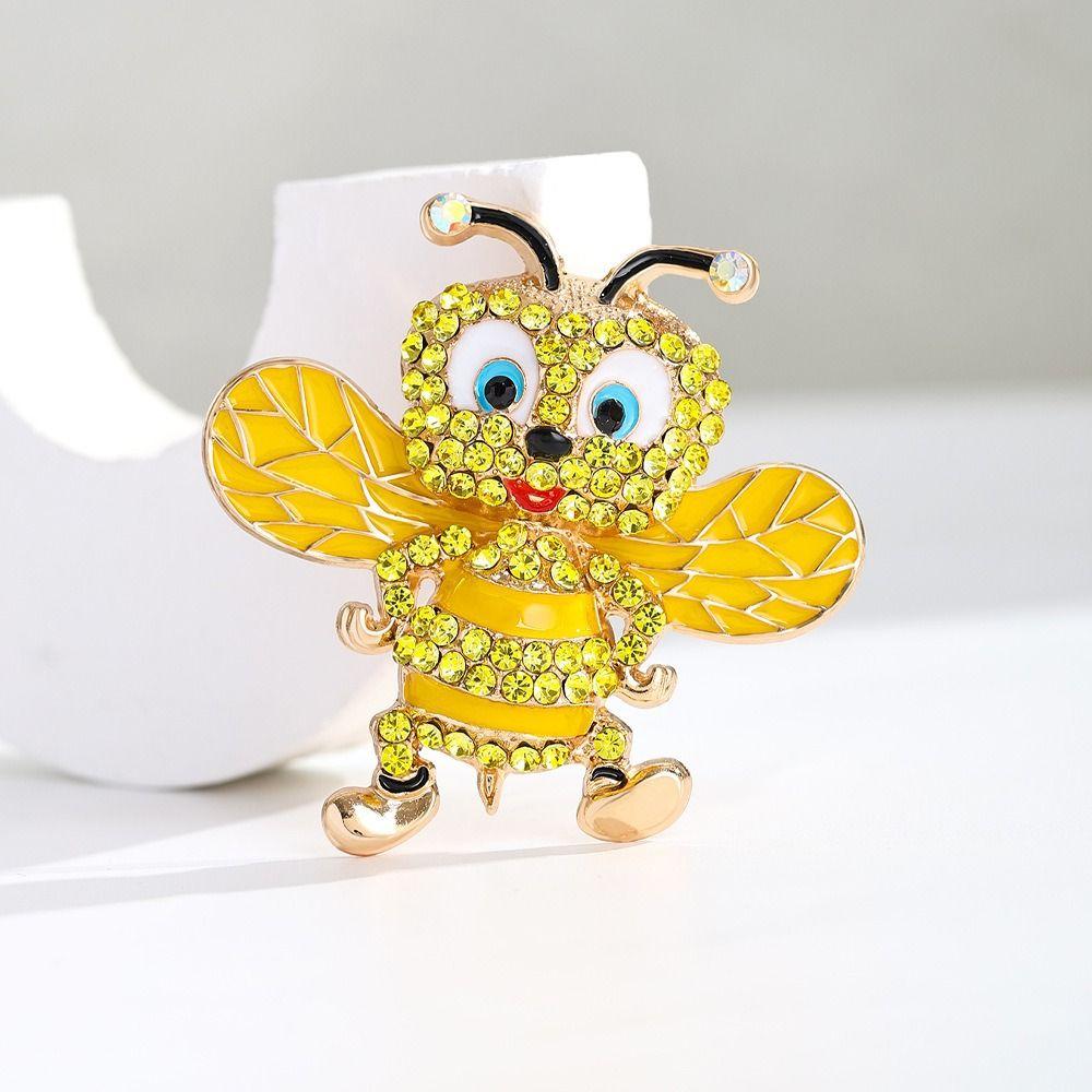 Lovely Rhinestones Bee Brooches Vintage Beautiful Enamel Brooch Pins Sparkling Lapel Pin Lady Accessories
