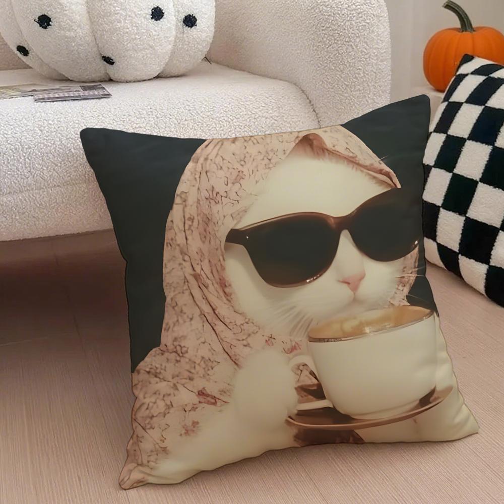 Stylish Whimsical Fashion Cats Cushion Cover Throw Pillow Cover Hidden Button Durable Polyester Chair Cushion