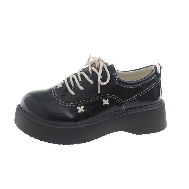 

Platform muffin shoes women s retro small leather shoes British style autumn new round head lace-up original niche sports single shoes 35