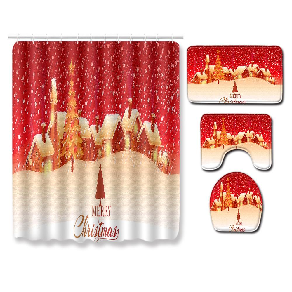 Christmas Home Door Mat Bathroom Shower Curtain Floor Mat Combination Four-Piece Set Bedroom Living Room Carpet