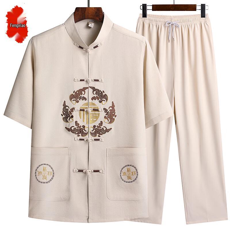 Men's Chinese Style Ice Silk Short Sleeve Tang Suit Set