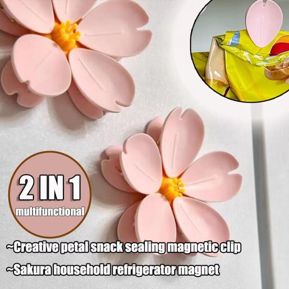 4Pcs 2 in 1 Sakura Magnetic Clip Moisture-proof Refrigerator Magnet Unique Fridge Magnet Home Decor