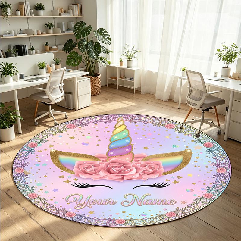 Wild Animals (464) Theme Round Crystal Velvet Rug Custom Name Text Personalized Floor Mat Home Decor Non Slip Crystal Carpet