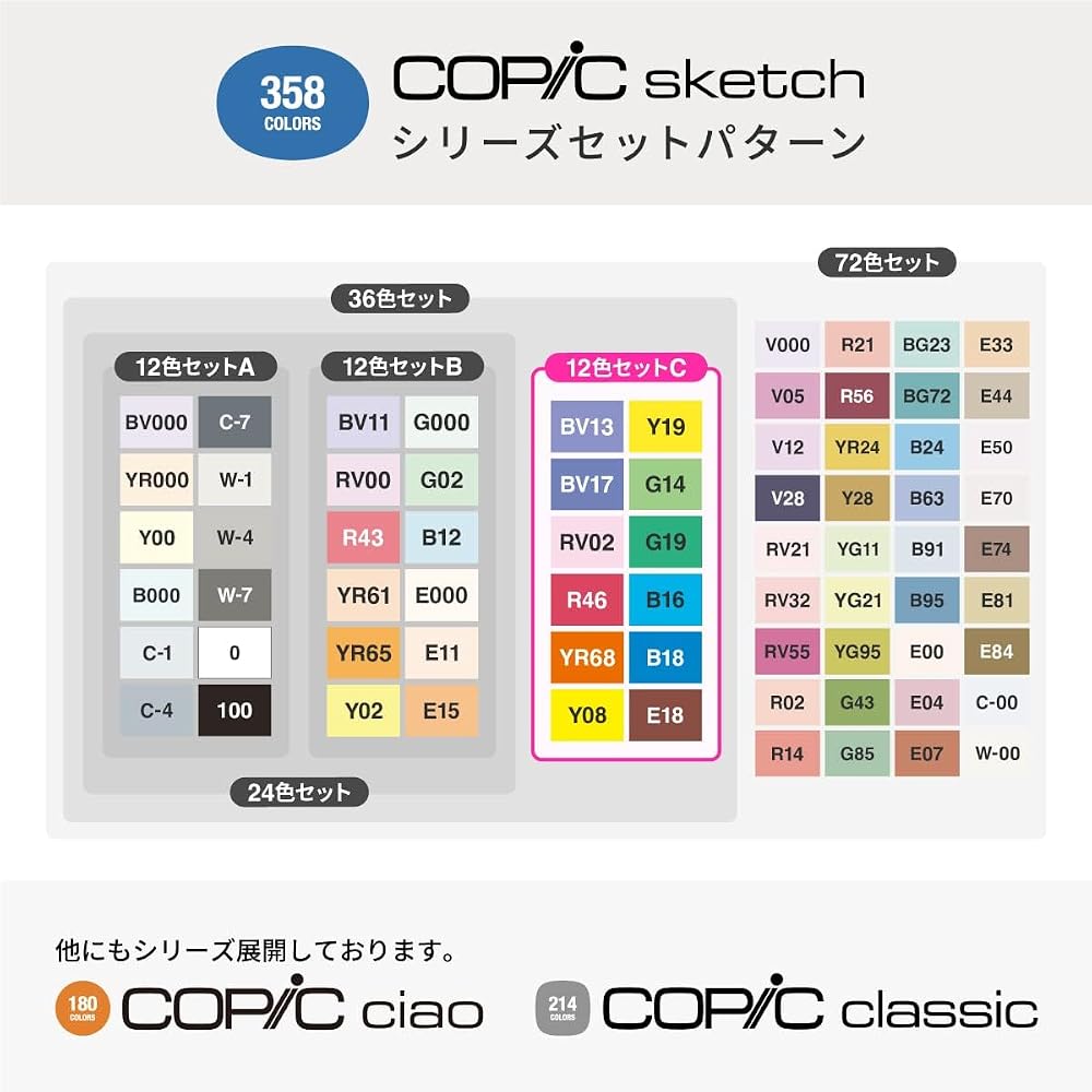 COPIC (COPIC) Too Copy Sketch Basic 12 Color Set C Illustration Marker Marker Marker Pen