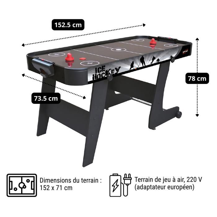 DEVESSPORT Airhockey Black City Sammenleggbart med Hjul. Spillebord for barn og voksne, luftmotor, stabilt
