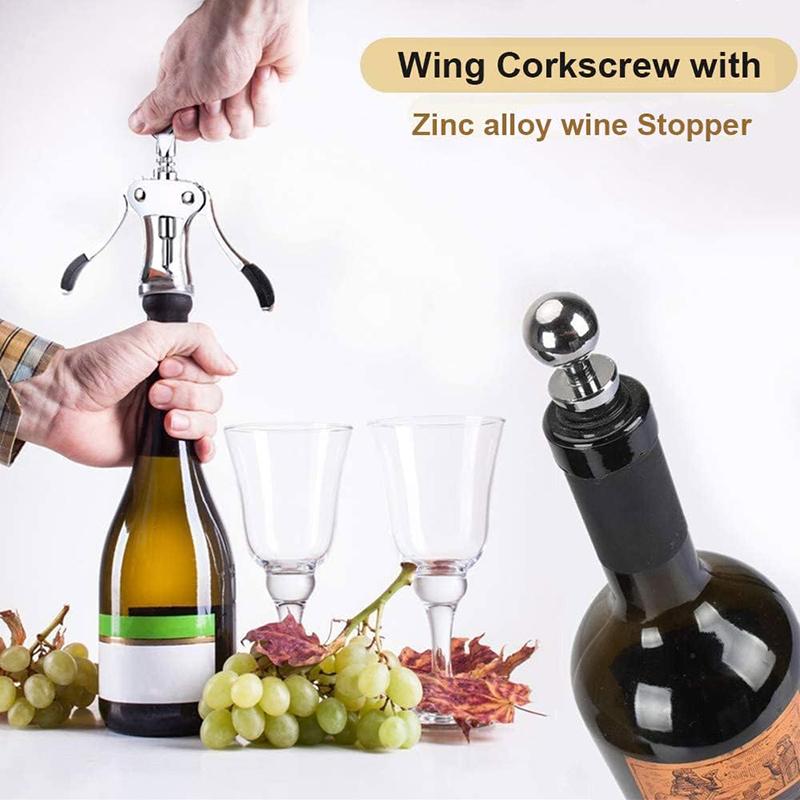 Wine Bottle Opener with Bottle Stopper Zinc Alloy Wine Opener Multifunctional Corkscrew Bottle Opener Winged Wine Bottle Opener