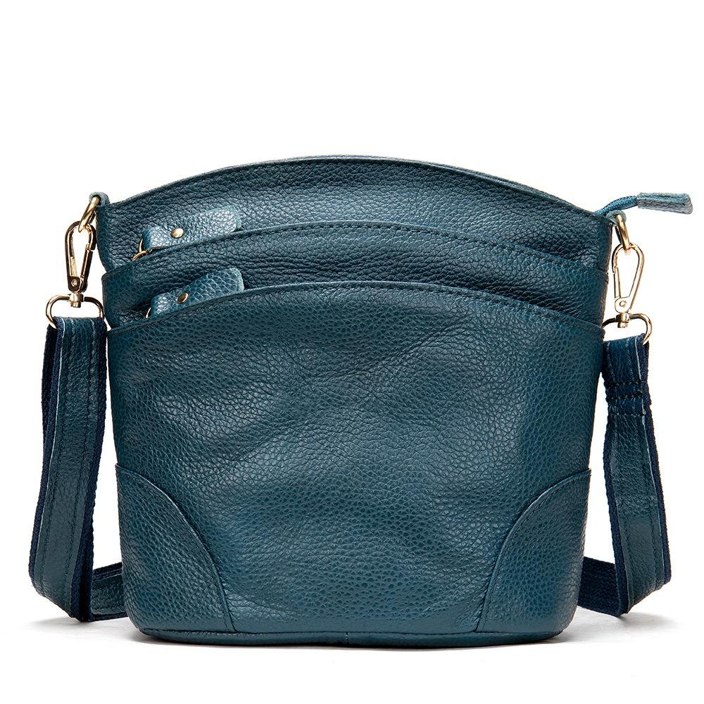 Multi-Pocket Genuine Leather Crossbody Bag for Women