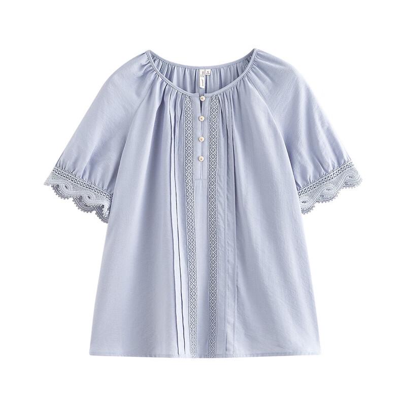 

INMAN French Embroidered Short Sleeve Blouse M