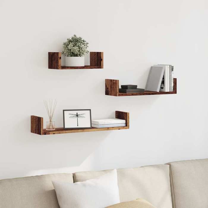 VidaXL Wall Shelves 3 Pcs Old Wood Engineered Wood, Wall-mounted Floating Shelf, Laundry Shelf, CD Shelf 855792