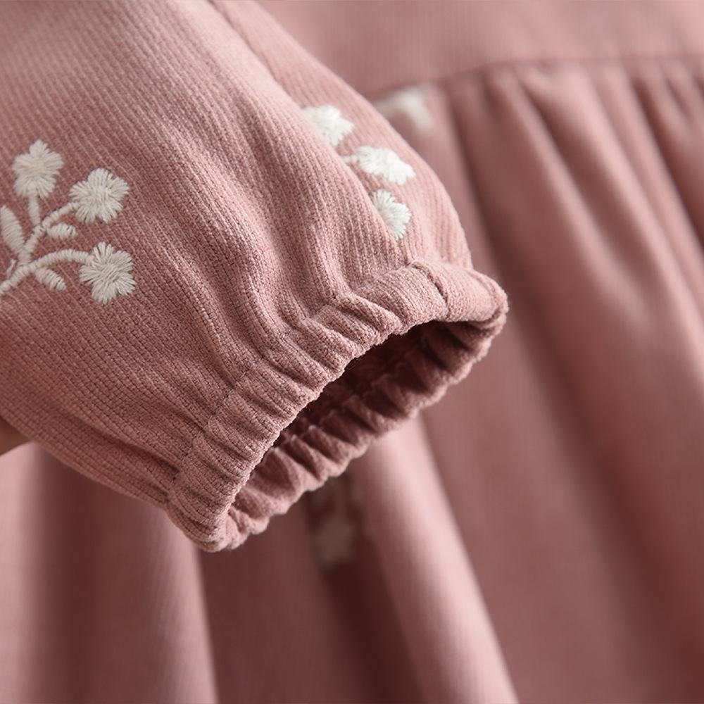 Koreanischer Stil Kleinkind Mädchen Blumenstickerei Colorblock Kleid mit Kragen (Frühling Herbst)