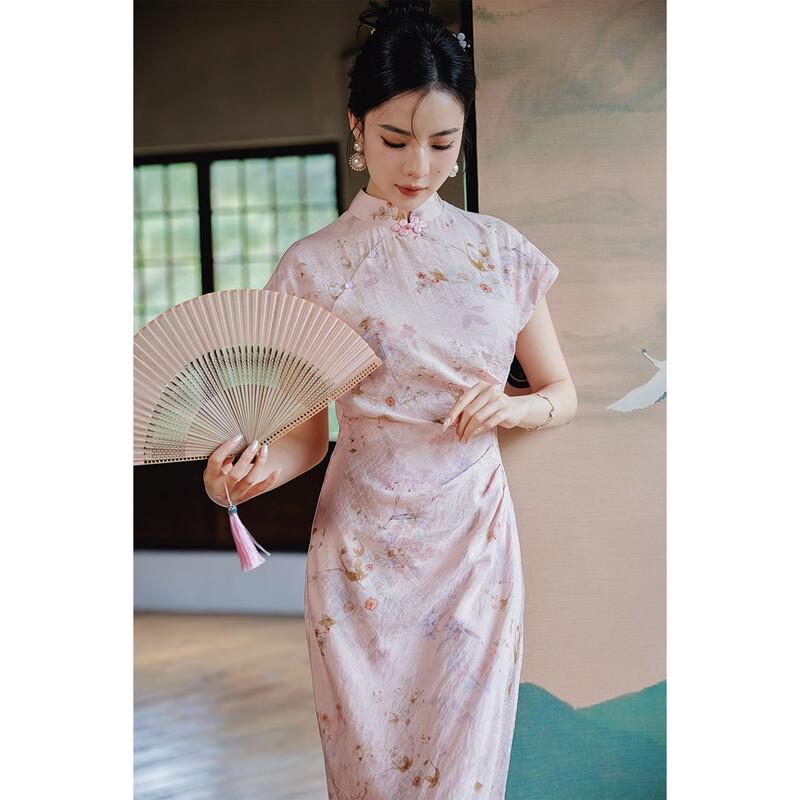 JK&JS Retro Chinesischer Stil Schlitz Midilanges Qipao Kleid