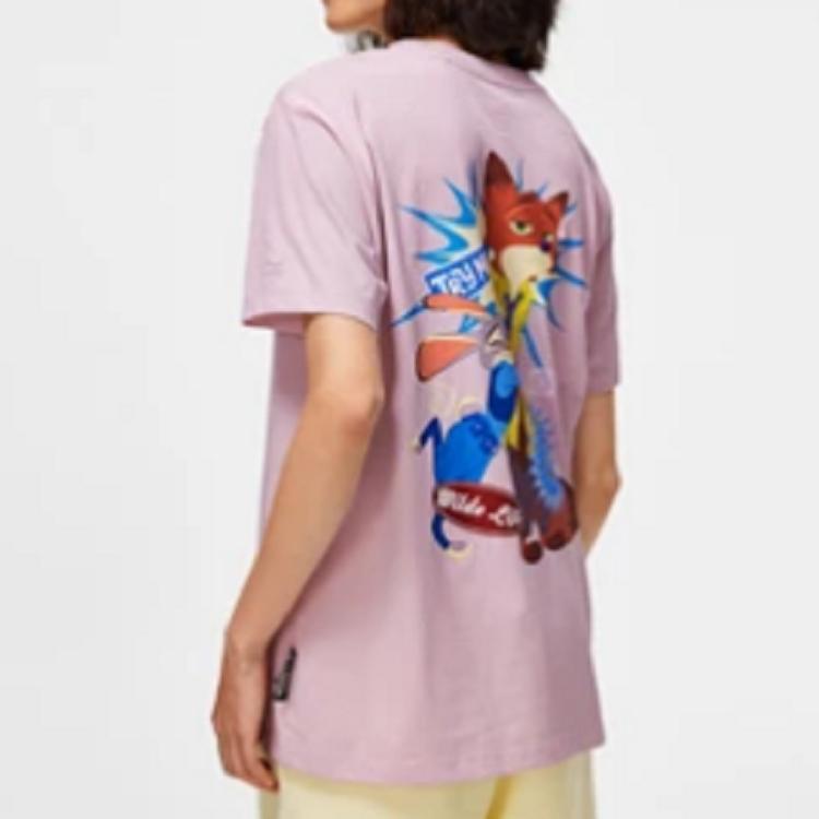 Li Ning X Disney Collaboration Crazy Animal Series Cartoon Pattern Round Neck Short Sleeve T-Shirt Women Tops Soft-Pink AHST272-2