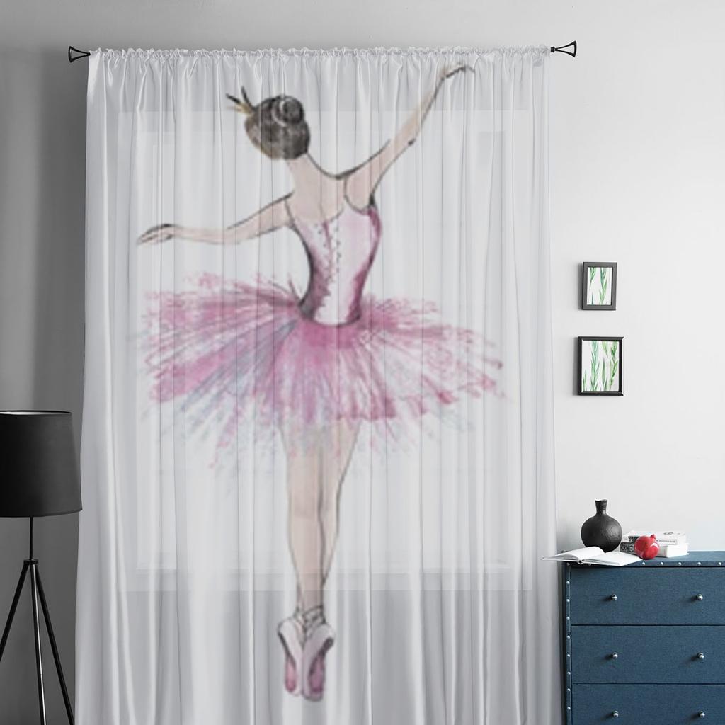Ballerina Girl Sheer Window Curtains For Living Room Bedroom Modern Voile Tulle Curtains Fabric Drapes For Kitchen