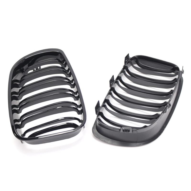 1Pair Car Front Bumper Kidney Grille For BMW E81 E87 E82 E88 128i 130i 135i 2008-2013 Glossy Black Double Line Racing Grill