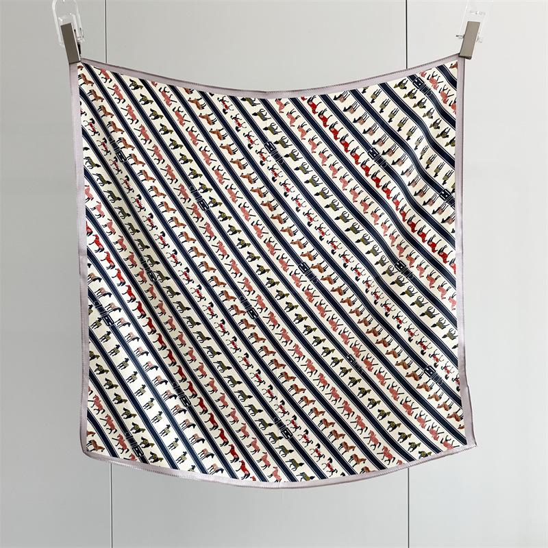 High-Quality 100% Silk Scarf with Small Horse Totem for Women Fashion Casual Summer Wraps Shawls Bandana Hijabs for Woman