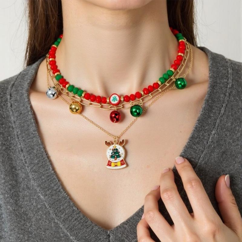 Festive Holiday Necklace Featuring Christmas Tree Charm And Jingle Bells Design Trendy Color Clavicle Chain Jewelry