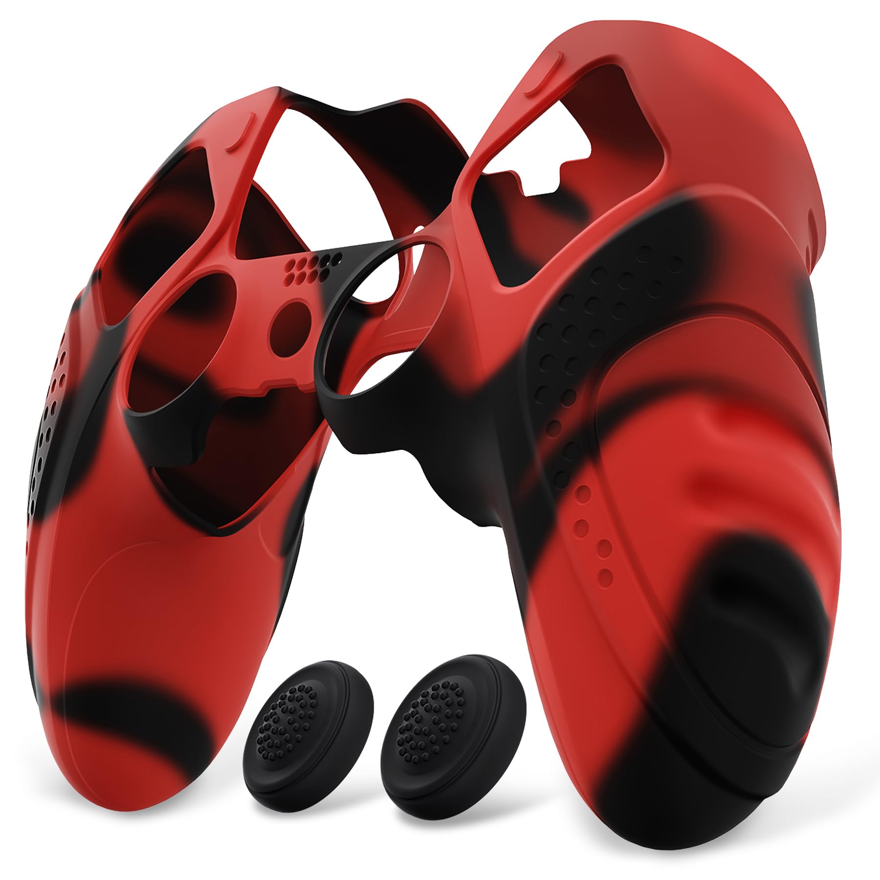 

PlayVital Soft Rubber Protector Skin for PS5 Edge Wireless Ergonomic Silicone Cover Case with Thumb Grip Caps for PS5 Edge Controller Edition Red