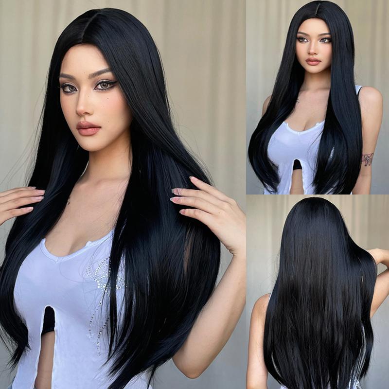 Long Straight Cosplay Wig with Middle Part Woman Anime Ombre Hallowmas Lolita Synthetic Wig Pink  Red Heat Resistant Hair
