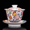 HMLOVE White Porcelain Sancai Gaiwan Color Enamel Cover Bowl Lid Saucer Vintage Handmade Tea Tureen Teaware Sets Gift 200ML