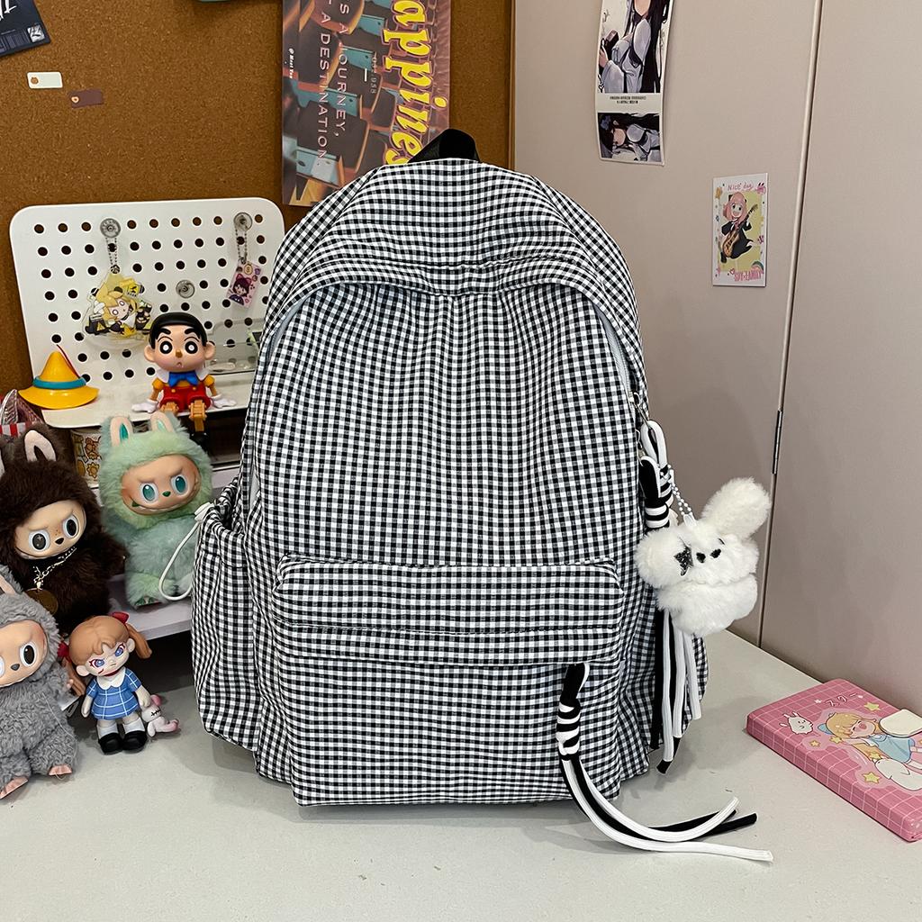 Schoolbag Japanese idyllic versatile student backpack women's small fresh plaid casual simple schoolbag travel backpack