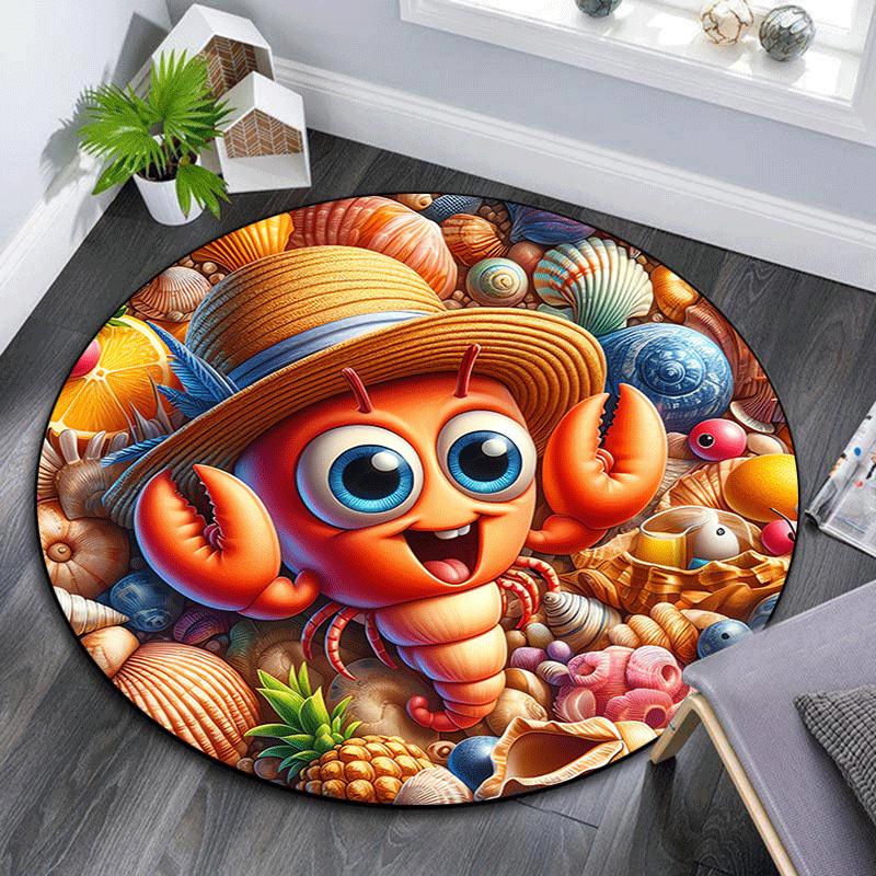 

1pc Soft, Absorbent & Non Slip Cute shrimp Round Rug Soft Circle Rug for Living Room & Bedroom Decor, Chair Mats, and Unforgettable Home Gif 80cm by 80cm