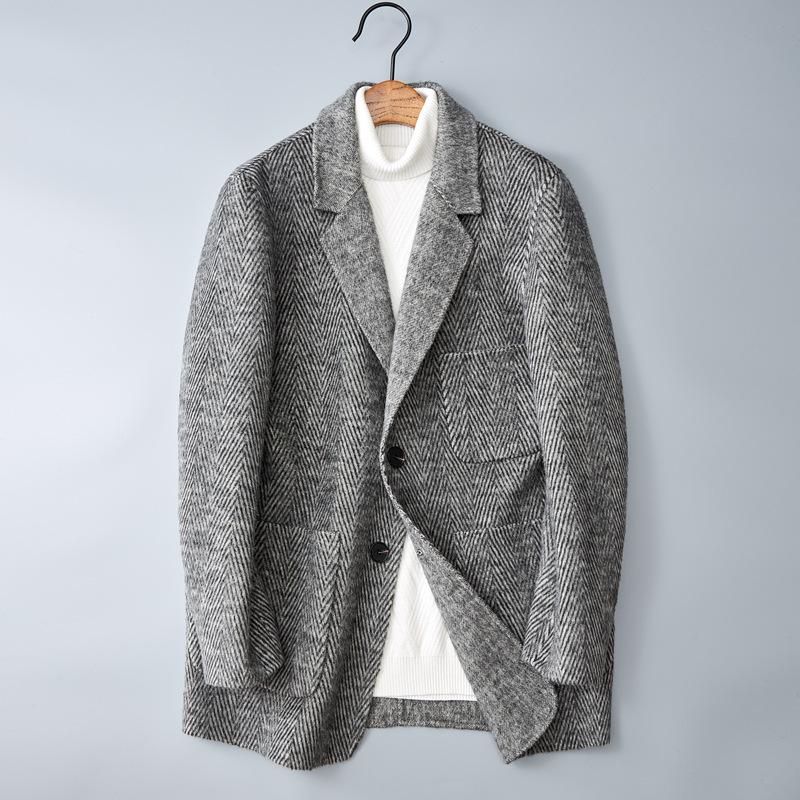

Herringbone double-sided wool woolen men s winter business blazer short wool suit top M