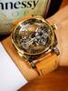 Forsining Royal Golden Bridge Skeleton Automatic Mechanical Watch for Men Luminous Hands Retro Engraved Luxury Mens Watches