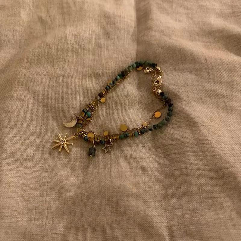 Vintage Bohemian Style Beaded Layered Bracelet Sunflower Moon Pendant Women'S Jewelry Gift Accessories